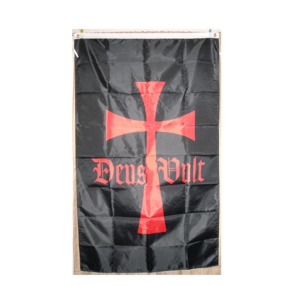 Deus Vult 3'x5' Black Vertical Flag Banner Crusades Templar Teutonic Knights